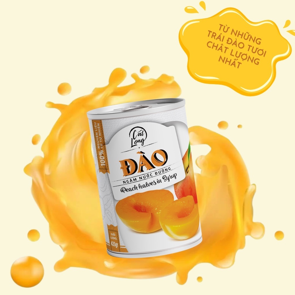 Lon Đào Ngâm Đường Cát Long Thùng 425g, Cam Kết Hàng Chất Lượng