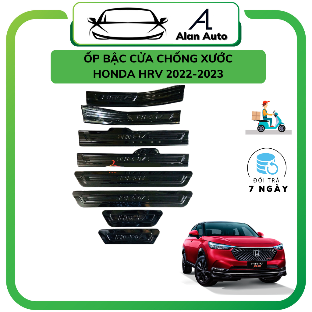 Ốp bậc cửa xe Honda HRV 2022-2023, Nẹp bước chân HRV ,Chất liệu Titan cao cấp, Bộ 8 miếng chống xước cửa