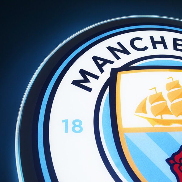 Manchester City – Đèn LED Treo Tường In Logo CLB Manchester City | Kích Thước 40cm