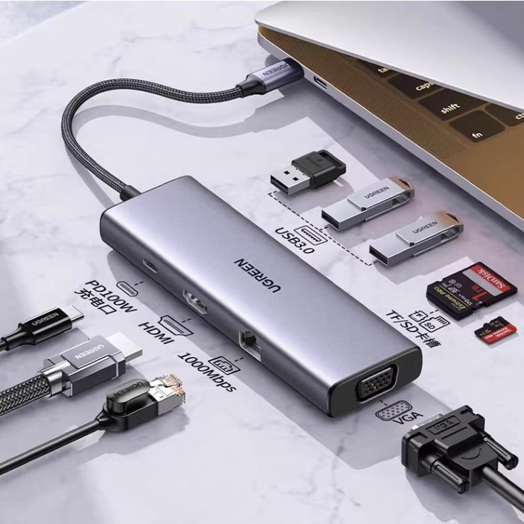 Bộ chuyển đổi đa năng Ugreen CM498 hỗ trợ cổng HDMI 4K và VGA