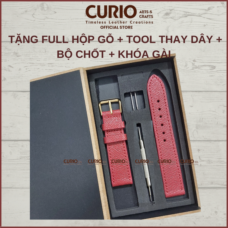 Dây đeo da bò thật cho đồng hồ thông minh tặng full hộp gỗ + tool thay + khóa + chốt - CURIO LEATHER