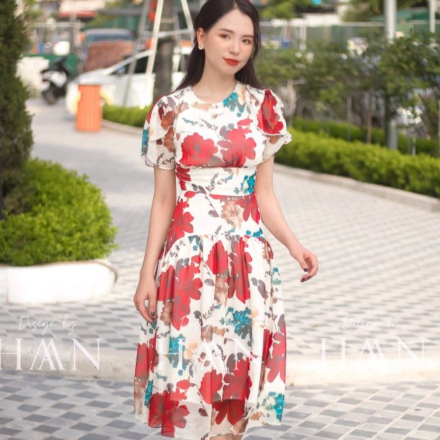 Váy hoa dáng dài HAAN DESIGN thiết kế công sở 2 lớp chất liệu voan tơ mát nhẹ nhàng (VÁY06)
