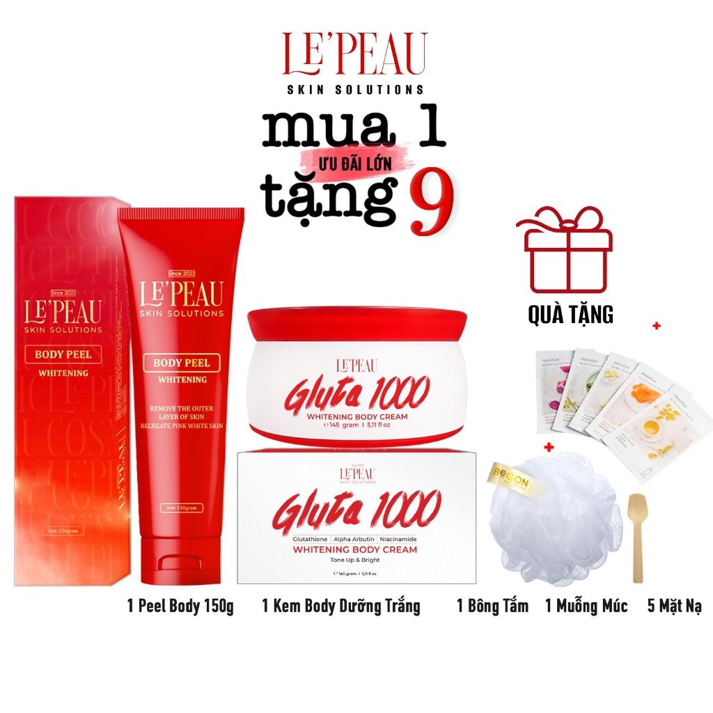 (Đã bán 195) [MUA 1 TẶNG 3] Peel da body, nách, Le'peau (Lepeau) 150gr, retinol, sáng da mờ thâm an toàn, tặng khử thâm 50g