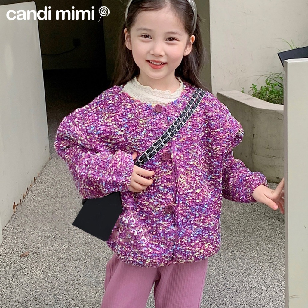 CANDIMIMI Áo Khoác Len Cardigan Chấm Màu Phong Cách Tiểu Thư Cho Bé Gái - Sợi Tự Nhiên Cao Cấp, Dày Dặn, Mềm Mại
