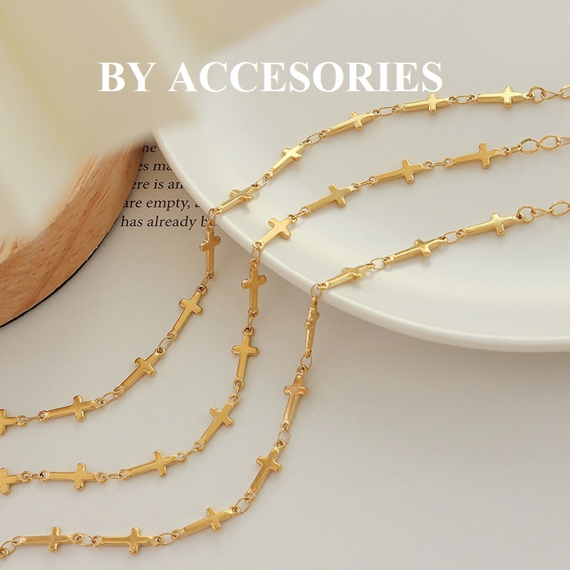 Lắc tay nữ unisex titan chuỗi chữ thập thánh giá nhỏ nối liền mạ vàng 18K không gỉ