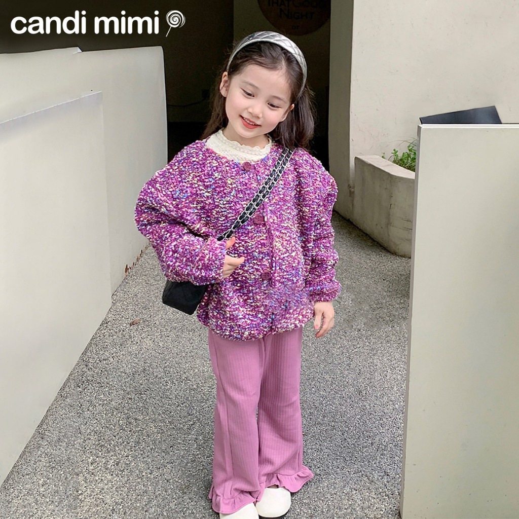 CANDIMIMI Áo Khoác Len Cardigan Chấm Màu Phong Cách Tiểu Thư Cho Bé Gái - Sợi Tự Nhiên Cao Cấp, Dày Dặn, Mềm Mại