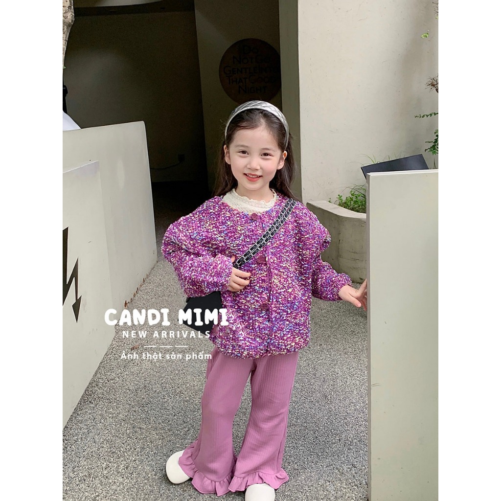 CANDIMIMI Áo Khoác Len Cardigan Chấm Màu Phong Cách Tiểu Thư Cho Bé Gái - Sợi Tự Nhiên Cao Cấp, Dày Dặn, Mềm Mại