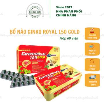 Hoạt huyết dưỡng não GINKO ROYAL 150 GOLD Viên uống bổ não, tăng cường tuần hoàn máu não tăng cường trí nhớ Hộp 60 viên