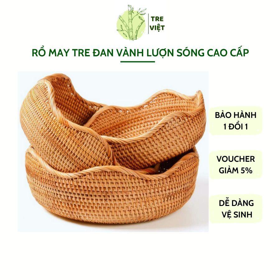 Rổ mây tre đan hình tròn vành lượn sóng Tre Việt đựng đồ ăn,hoa quả ...