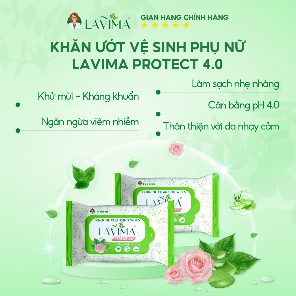 Ảnh Khăn ướt vệ sinh vùng kín LAVIMA Protect 4.0 gói 10 miếng giúp vùng kín luôn sạch sẽ, khô thoáng 2