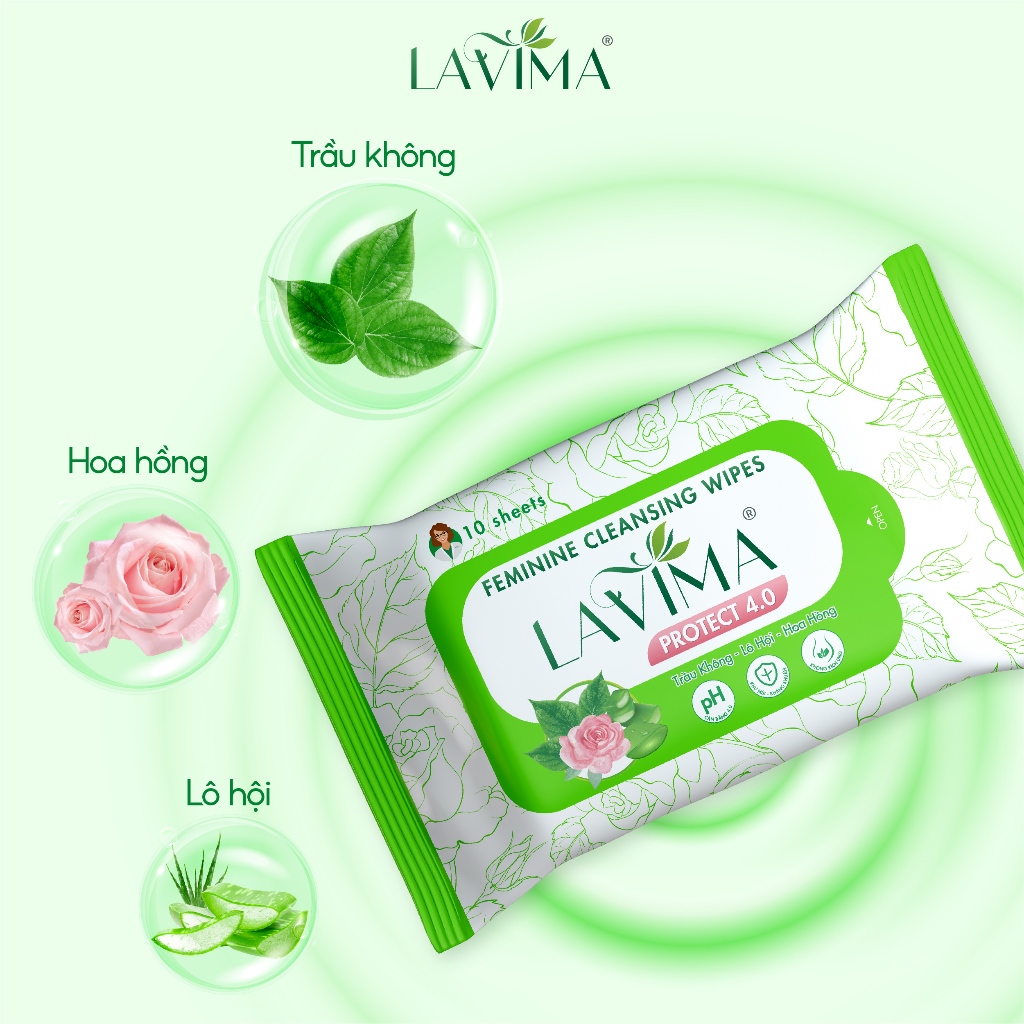 Ảnh Khăn ướt vệ sinh vùng kín LAVIMA Protect 4.0 gói 10 miếng giúp vùng kín luôn sạch sẽ, khô thoáng 1