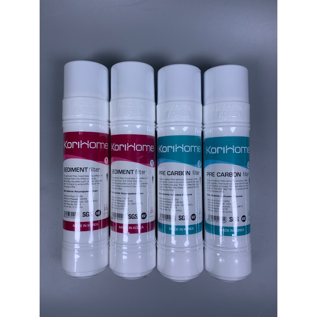 Combo 4 Lõi Lọc Thô Korihome Gồm 2 Sediment 2 Pre Carbon Cắm Nhanh Dạng U Sản Xuất Hàn Quốc - Dòng Cao Cấp Của Karofi