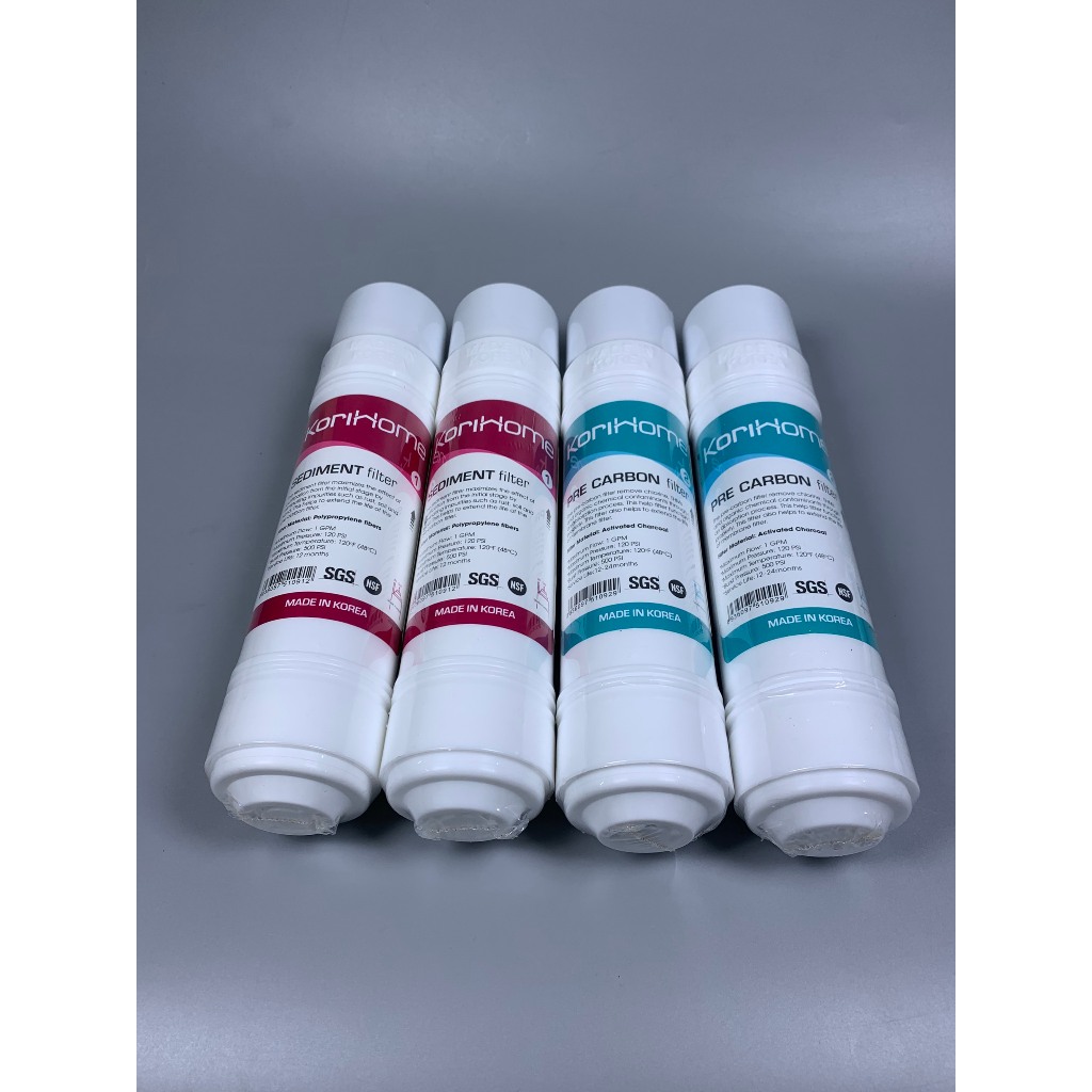 Combo 4 Lõi Lọc Thô Korihome Gồm 2 Sediment 2 Pre Carbon Cắm Nhanh Dạng U Sản Xuất Hàn Quốc - Dòng Cao Cấp Của Karofi