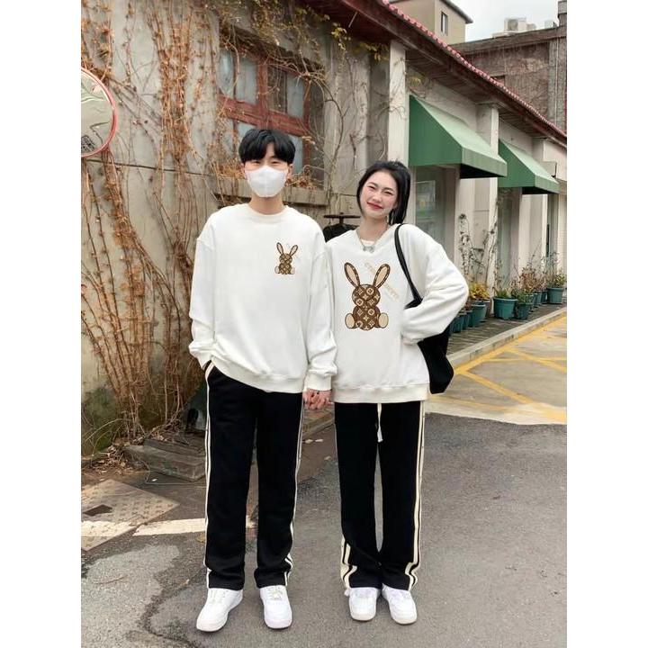 Áo sweater cặp đôi HappyFamily  - Mẫu áo in họa tiết thỏ đáng yêu chất nỉ da cá cao cấp Màu Đen