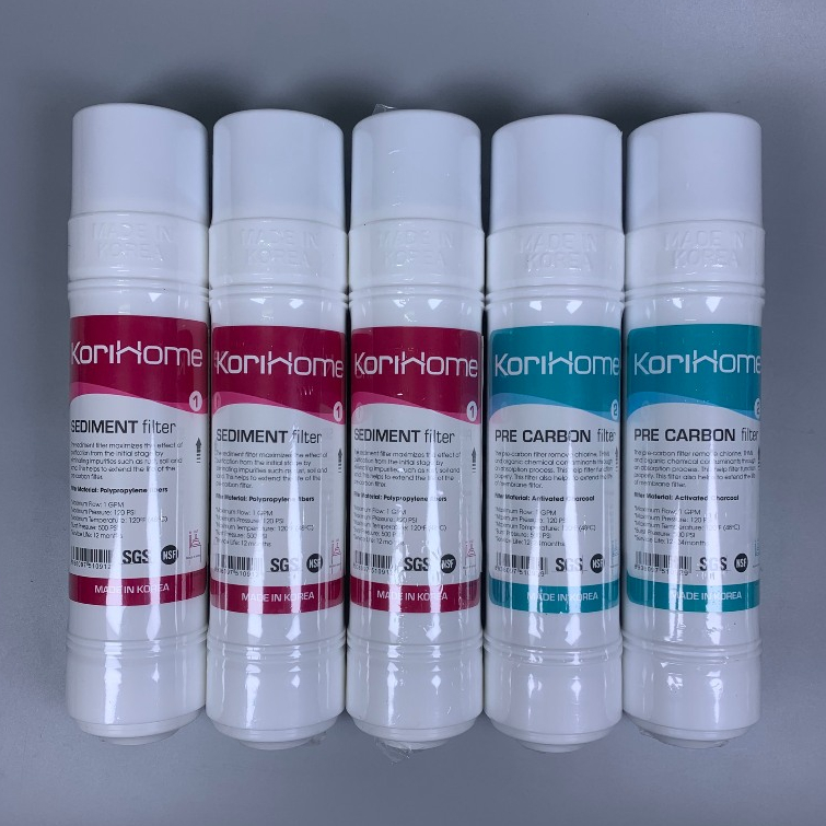 Combo 5 Lõi Lọc Thô Korihome Gồm 3 Sediment 2 Pre Carbon Cắm Nhanh Dạng U Sản Xuất Hàn Quốc - Dòng Cao Cấp Của Karofi