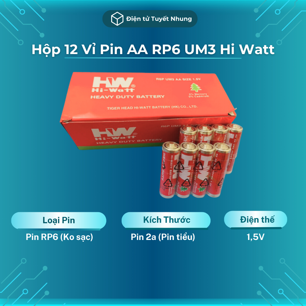 Hộp 12 Vỉ Pin AA Hi Watt RP6 UM3 Heavy Duty (Pin Carbon)- Pin Tiểu Vỉ ...