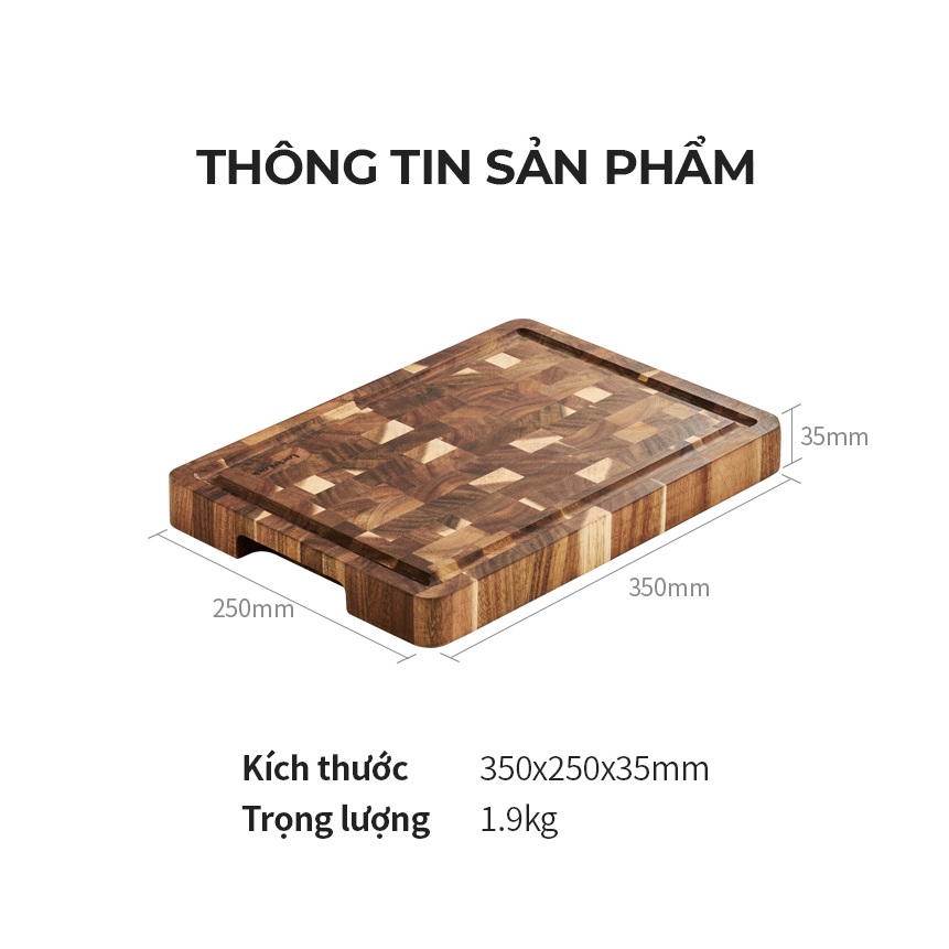 Thớt gỗ tràm LocknLock Acacia wooden cutting board CKD076 , màu gỗ tự nhiên 35x25x3,5cm 1.9kg K-MALL