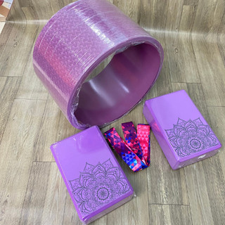 Combo Vòng Tập Yoga bản to 20cm, 2 gạch in hoa văn, 1 dây cotton họa tiết 1m8 hỗ trợ tập Yoga