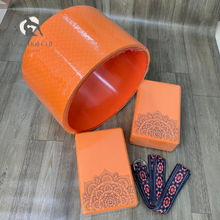 Combo Vòng Tập Yoga bản to 20cm, 2 gạch in hoa văn, 1 dây cotton họa tiết 1m8 hỗ trợ tập Yoga