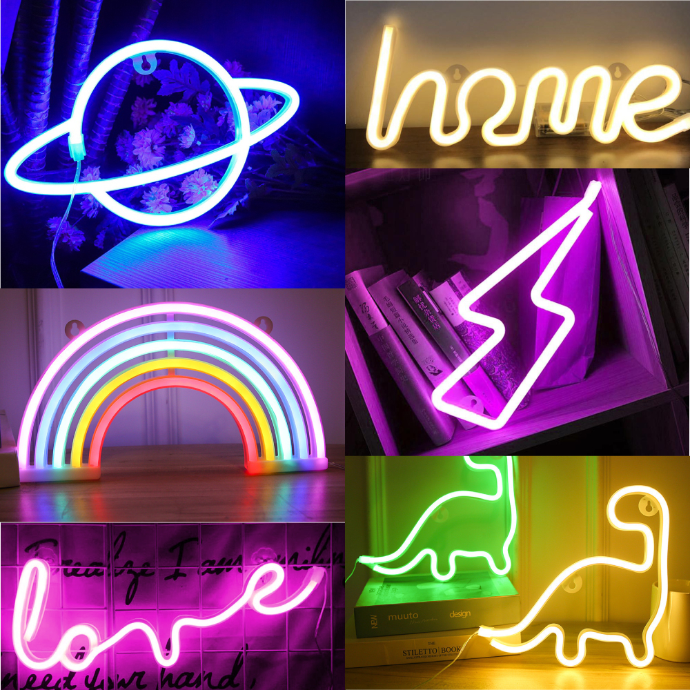 Đèn led neon trang trí phòng ngủ cute, đèn led neon decor ánh sáng lung ...