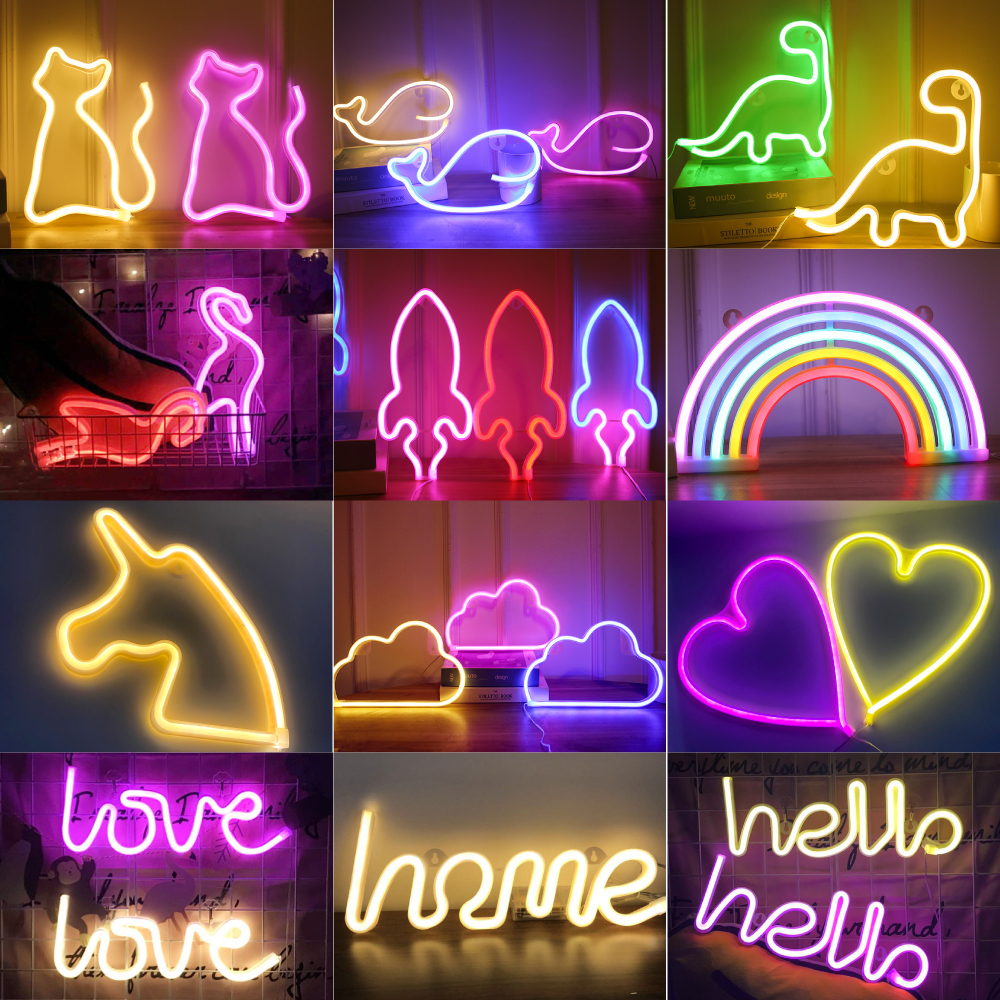 Đèn led neon trang trí phòng ngủ cute, đèn led neon decor ánh sáng lung ...