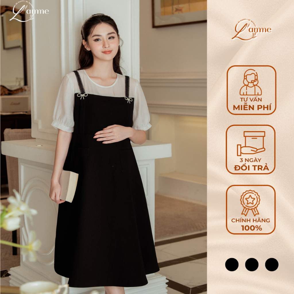 Váy bầu Jelly Dress giả yếm đính nơ phù hợp mẹ bầu đi làm, đi chơi thiết kế by L’amme