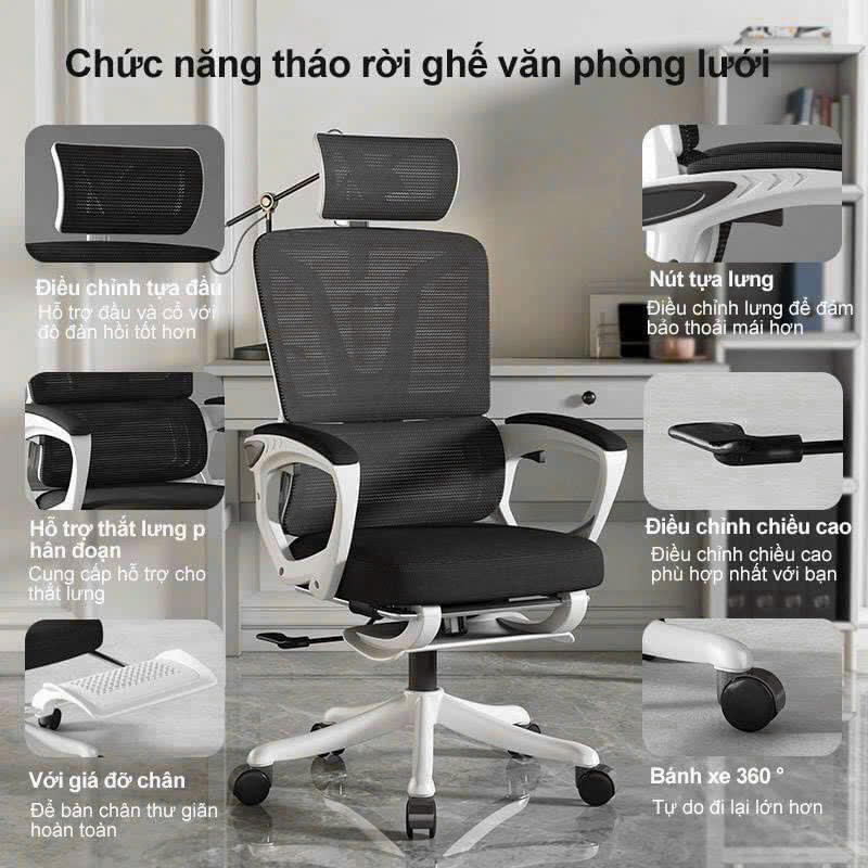 Ghế Công Thái Học, Ghế Xoay Văn Phòng  CTH-26 Anzani Có Tựa Cổ - Gác Chân Ngả Lưng Tiện Ích | BigBuy360 - bigbuy360.vn