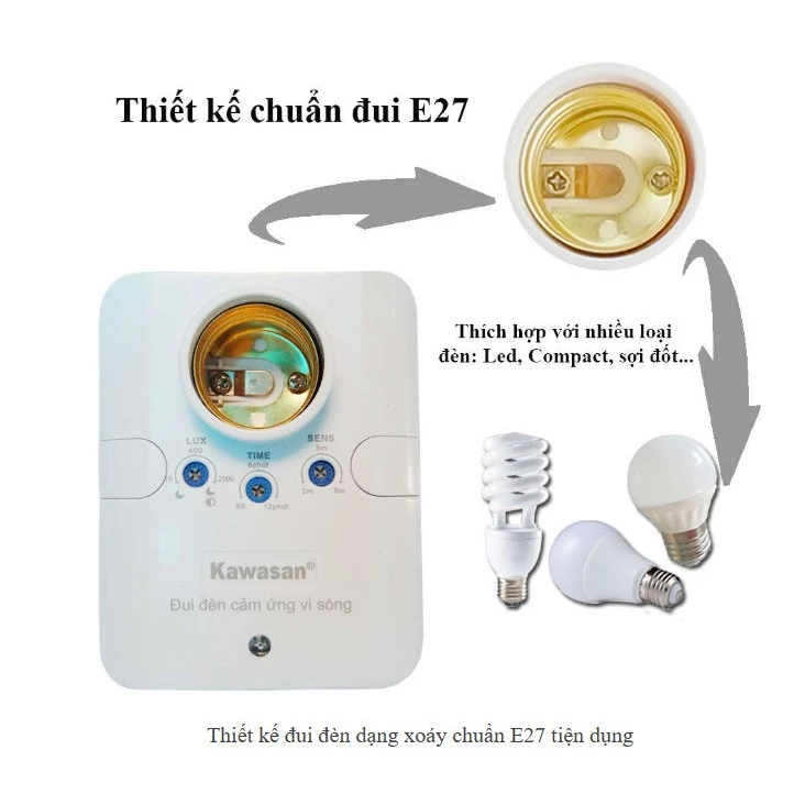 Đui đèn cảm ứng Kawasan RS686C cảm ứng chuyển động bằng vi sóng radar có độ nhạy rất cao - ELMALL