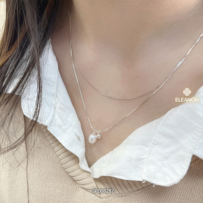 Dây chuyền bạc nữ layer Eleanor Accessories ngọc trai nhân tạo phụ kiện trang sức vòng cổ 6287