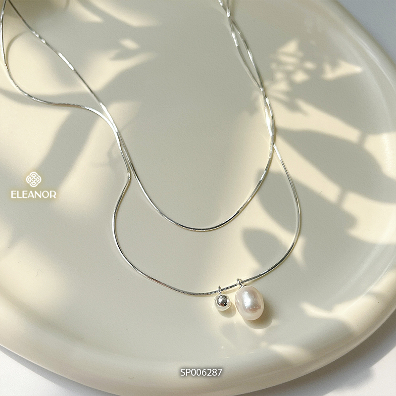 Dây chuyền bạc nữ layer Eleanor Accessories ngọc trai nhân tạo phụ kiện trang sức vòng cổ 6287