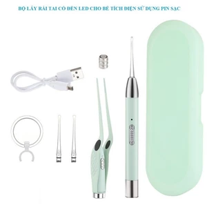Dụng cụ vệ sinh tai có đèn led bằng Silicon mềm cho bé sử dụng pin sạc lại - Bộ dụng cụ lấy ráy tai cao cấp an toàn