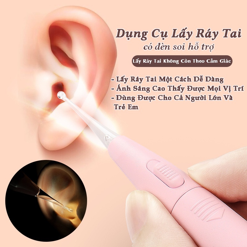 Dụng cụ vệ sinh tai có đèn led bằng Silicon mềm cho bé sử dụng pin sạc lại - Bộ dụng cụ lấy ráy tai cao cấp an toàn