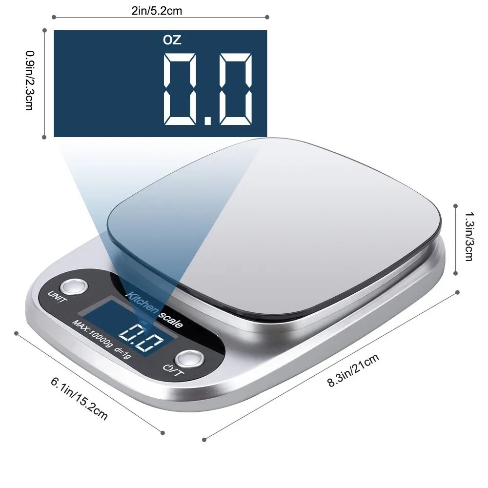 Cân điện tử nhà bếp 3kg-10kg cảm ứng LCD thiết kế sang trọng tích hợp tính năng trừ bì, độ chính xác cao