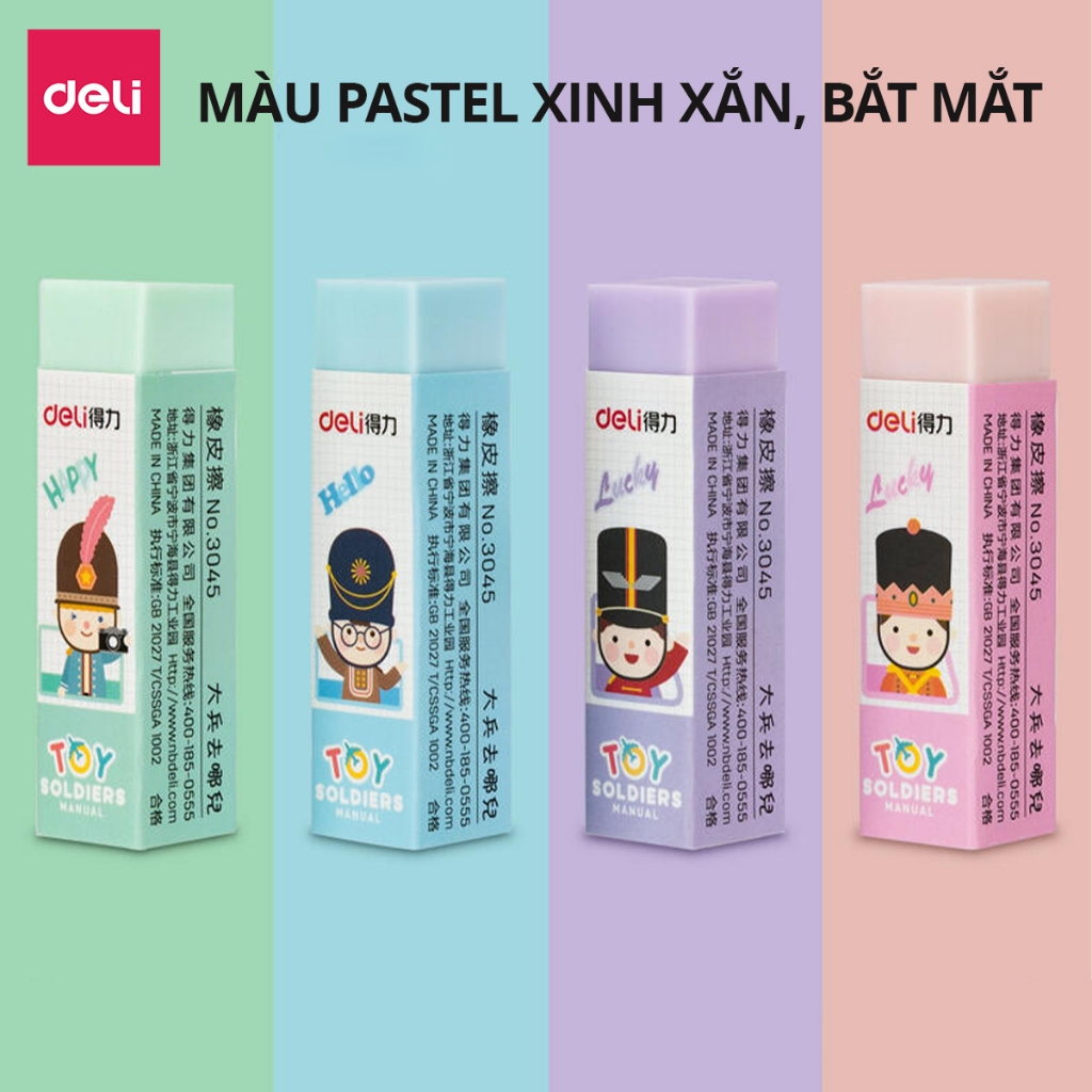 Gôm Tẩy chì hình chú lính chì Deli - Màu pastel - Tẩy sạch, ít vụn, không mòn giấy - An toàn, phù hợp học sinh, trẻ em
