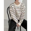 <<Có sẵn>> 026 Áo len dệt kim FORM RỘNG cổ tròn tay dài sọc đen cơ bản phong cách Hàn quốc dành cho nam mùa thu đông