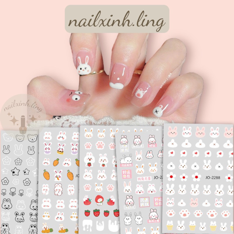 Miếng Dán Sticker Trang Trí Móng Hình chân Mèo Thỏ Cà Rốt / Gấu Hoạt ...