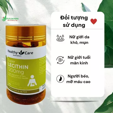 Viên uống tinh chất mầm đậu nành HealthyCare Lecithin 1200mg 100v viên - Úc. Chính hãng có tem phụ