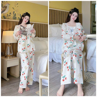 Bộ bầu - bộ sau sinh - BỘ DÀI ĐŨI GÂN HÌNH CỔ VUÔNG REN - 13 Màu , Quần Có Chun Rút Tùy Chỉnh & Áo Có Khóa Ti