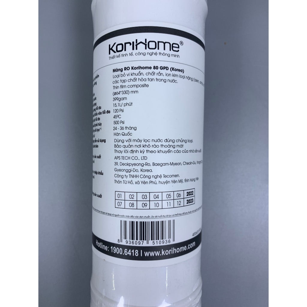 Combo 8 Lõi Lọc Korihome Gồm 2 Sediment,2 Pre Carbon,1 RO,1 Post Carbon, 1 Mineral,1 Nano Model WPK-606-MN