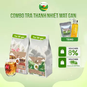 Combo trà thanh nhiệt mát gan gồm 60 gói trà gạo lứt đậu đen và trà cà gai leo túi lọc Mộc Hương Sơn