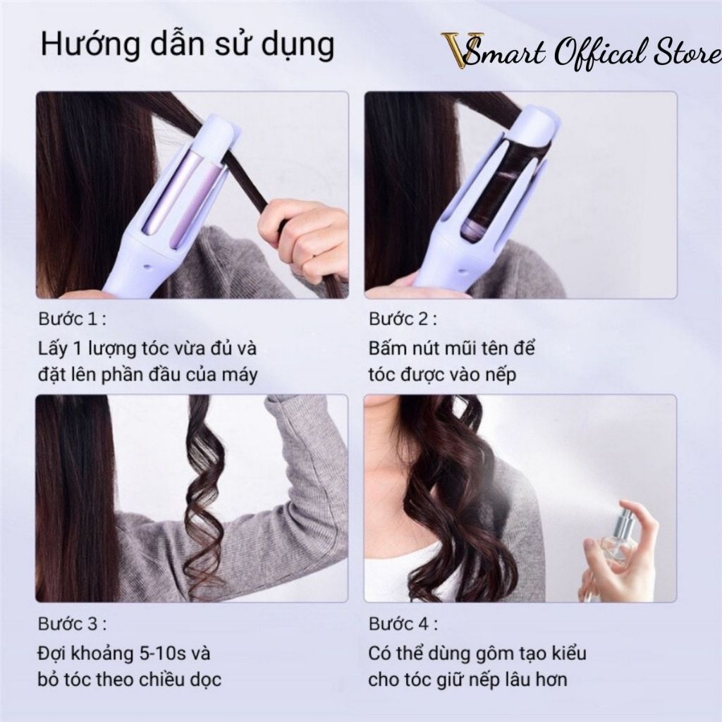 Máy Uốn Tóc Xoăn Tự Động Ion Âm, Máy Làm Tóc Xoăn Sóng Lơi 3 Phút Tạo Kiểu Dễ Dùng, Lõi Gốm Sứ Không Làm Tổn Thương Tóc