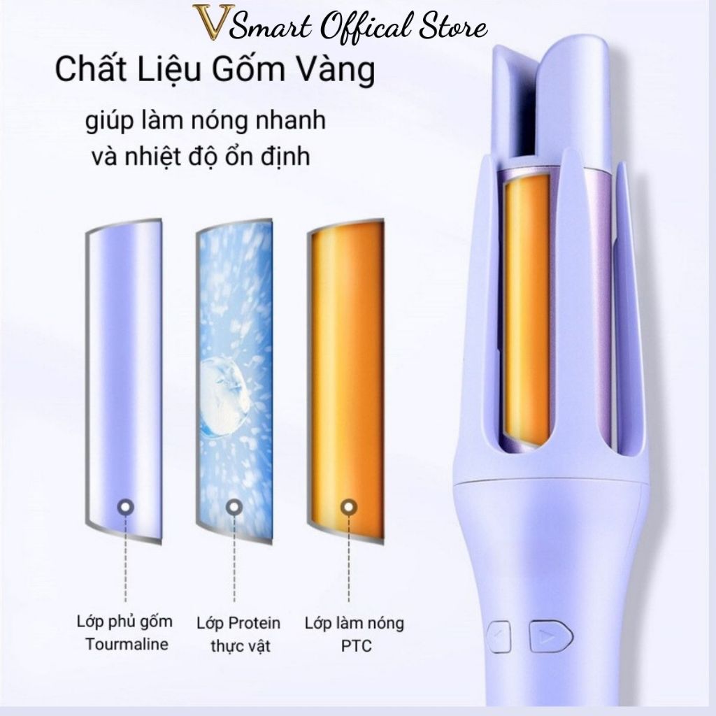 Máy uốn tóc xoăn tự động Hàn Quốc trục 32mm, máy uốn tạo kiểu ion 4 chế độ nhiệt bảo vệ tóc khỏi hư tổn