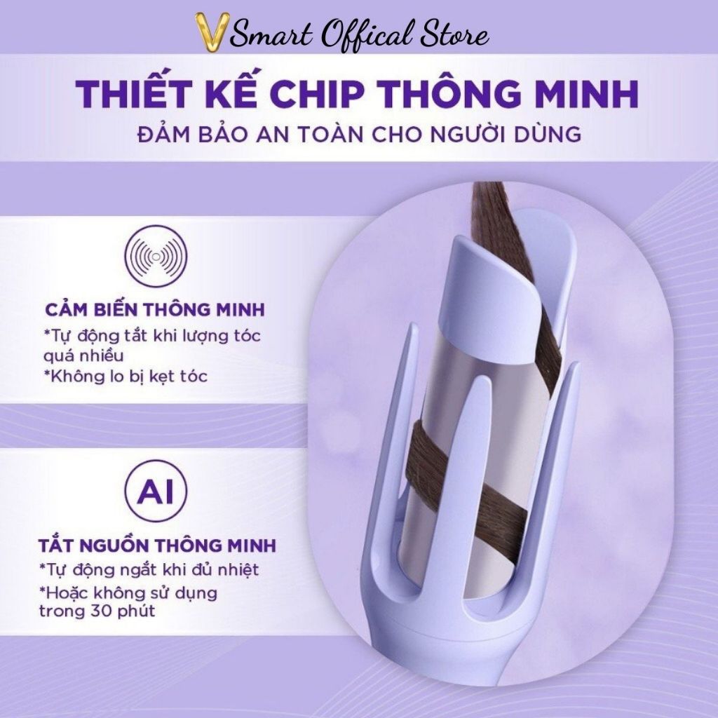 Máy uốn tóc xoăn tự động Hàn Quốc trục 32mm, máy uốn tạo kiểu ion 4 chế độ nhiệt bảo vệ tóc khỏi hư tổn