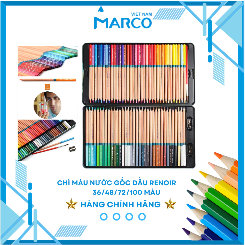 [Hỏa Tốc HCM & HN] Hộp Bút Chì Màu Nước ,Gốc Dầu Cao Cấp Marco Renoir 36/48/72/100 Màu - Nghệ thuật