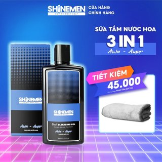 Combo Sữa tắm gội và Rửa mặt 3 in 1 SHINEMEN cho nam trưởng thành trung niên, hương AWA-AMOR 300ml & Khăn Cotton