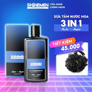 Combo Sữa tắm gội và Rửa mặt 3 in 1 SHINEMEN cho nam, hương nước hoa AWA-AMOR 300ml & Bông tắm