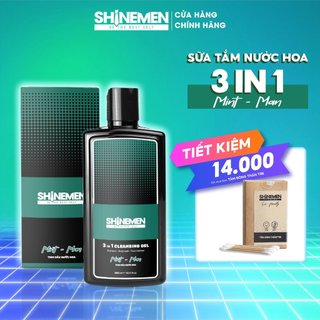 Combo Sữa tắm gội và Rửa mặt 3 in 1 SHINEMEN cho nam, hương nước hoa MINT-MAN & Tăm bông thân gỗ tre