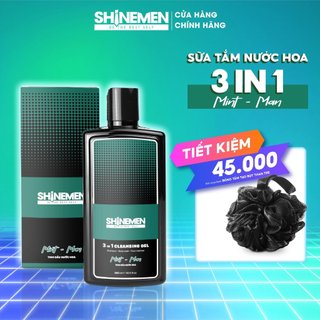 Combo Sữa tắm gội và Rửa mặt 3 in 1 SHINEMEN cho nam, hương MINT-MAN 300ml & Bông tắm than tre