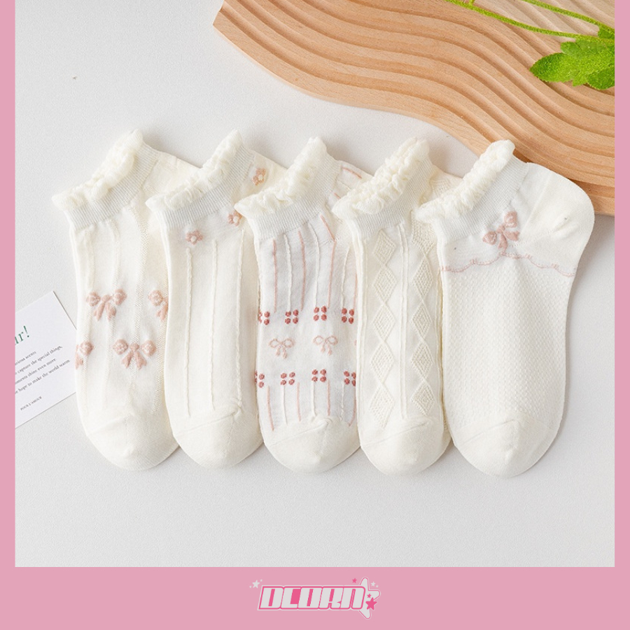 Set 5 đôi tất vớ nữ cổ ngắn mẫu tổng hợp, chất liệu mềm mại êm chân, mềm mỏng thoáng mát