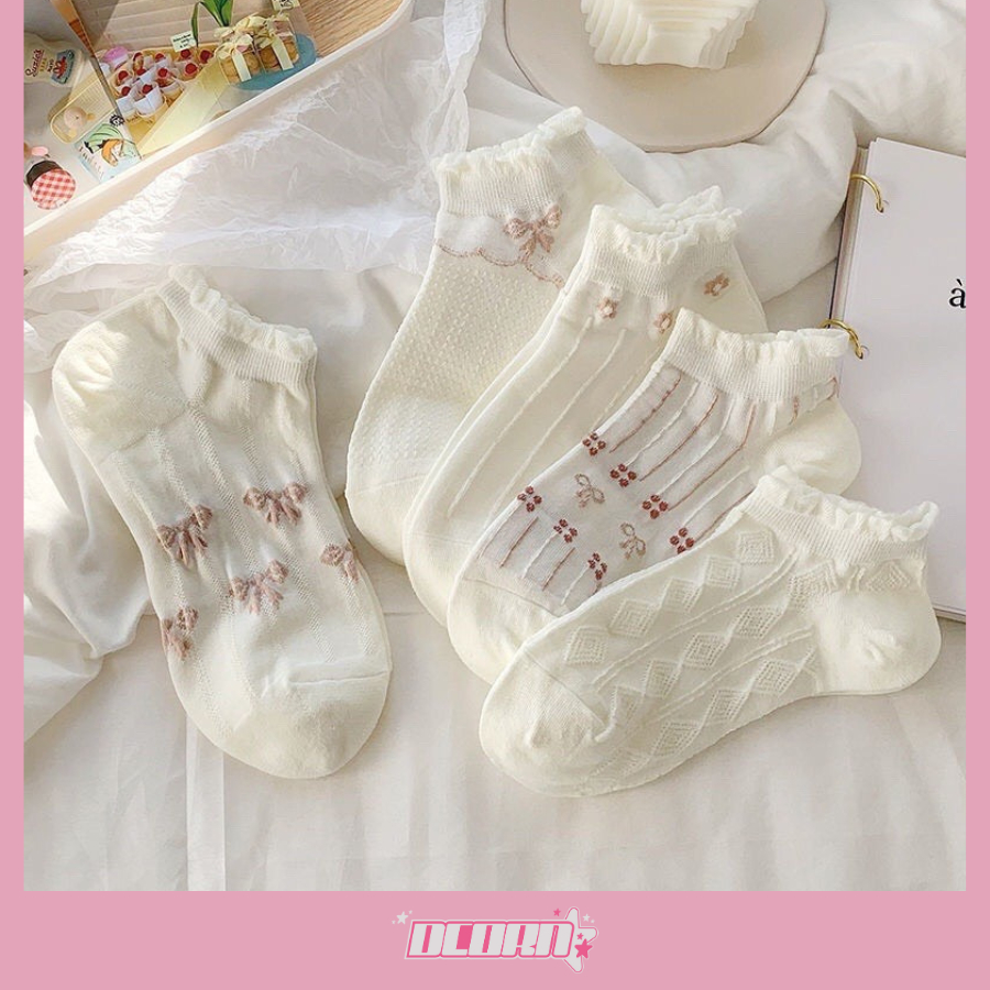 Set 5 đôi tất vớ nữ cổ ngắn mẫu tổng hợp, chất liệu mềm mại êm chân, mềm mỏng thoáng mát